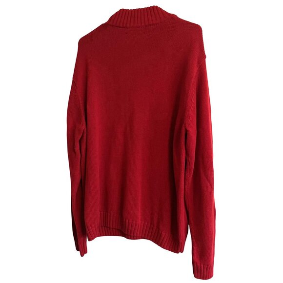 Polo CHAPS Mock Turtle Neck Red Quarter Zip 100% Knit Cotton Sweater Mens Large - Picture 5 of 14